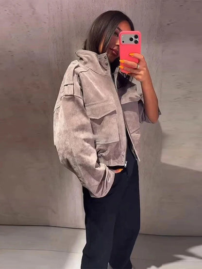 Nina Faux Suede Cropped Jacket