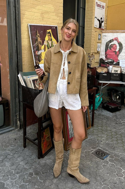 Edie Faux Suede Cropped Jacket