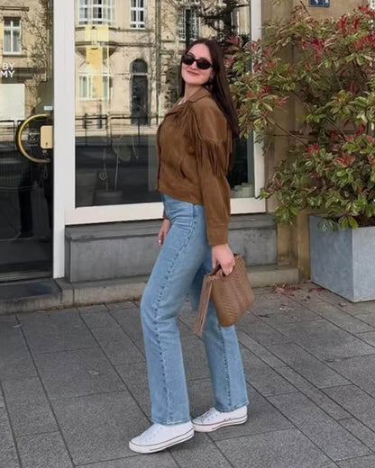 Lucy Faux Suede Fringe Western Jacket