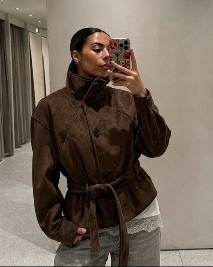 Sarah Faux Suede Lace Up Jacket