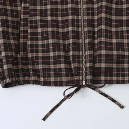 Eva High Collar Checked Zip Jacket