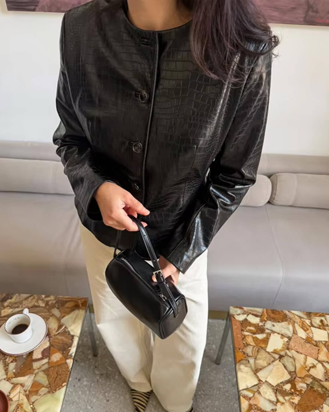 Lola Croc Embossed Faux Leather Jacket