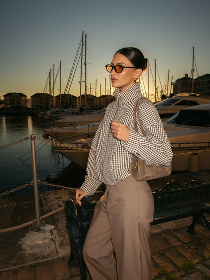 Rose Plaid Funnel Neck Jacket