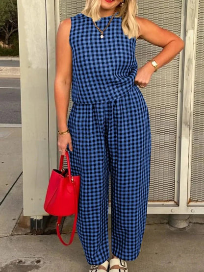 Camille Plaid Sleeveless Vest Set