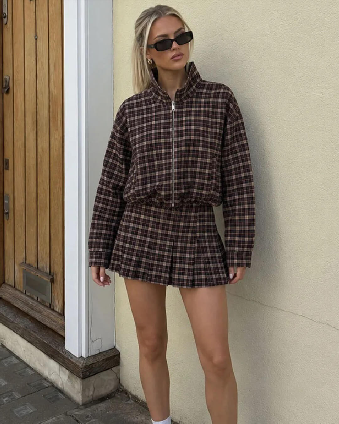 Eva Checked Jacket & Skirt Set