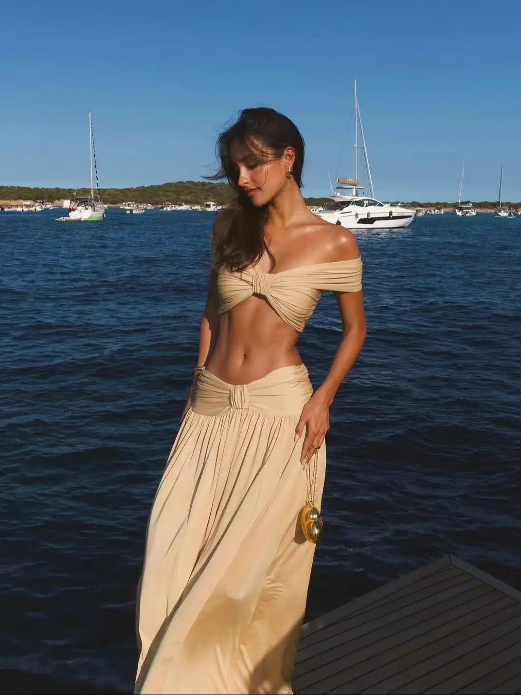 Natalie Off-Shoulder Twist Crop Top Set