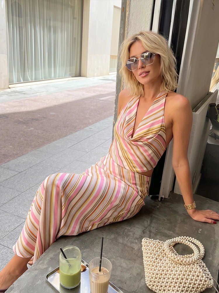 Meredith Bohemian Striped Satin Set