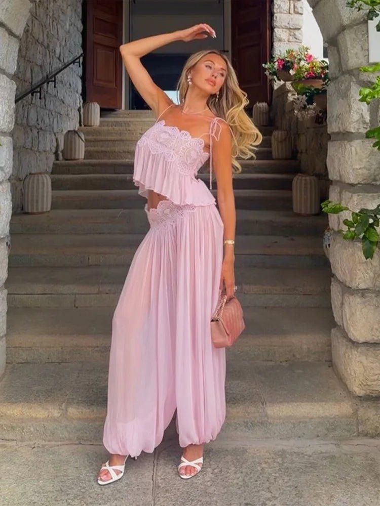 Maya Floral Lace Ruffle Crop Top & Maxi Skirt Set