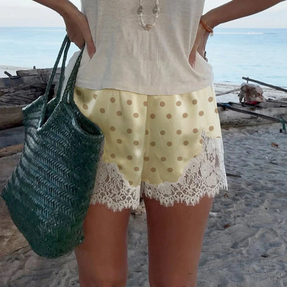Riona Polka Dot Lace Trim Shorts