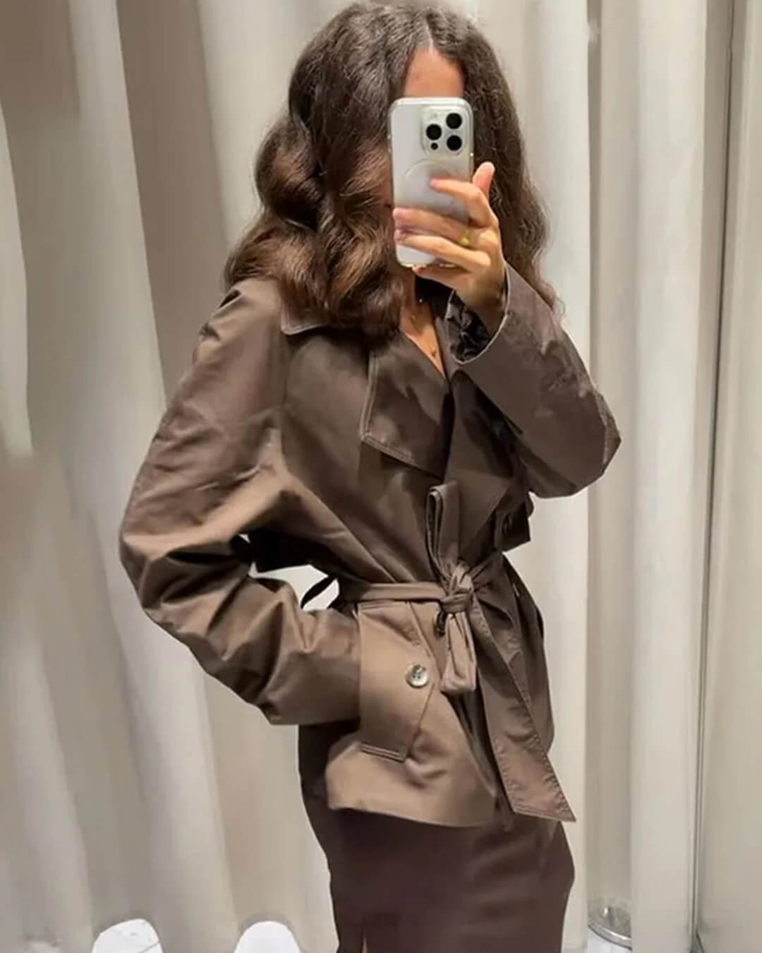 SOKYND Aliya Belted Short Trench Coat Coats & JacketsPw1774219786678257248CoffeeS