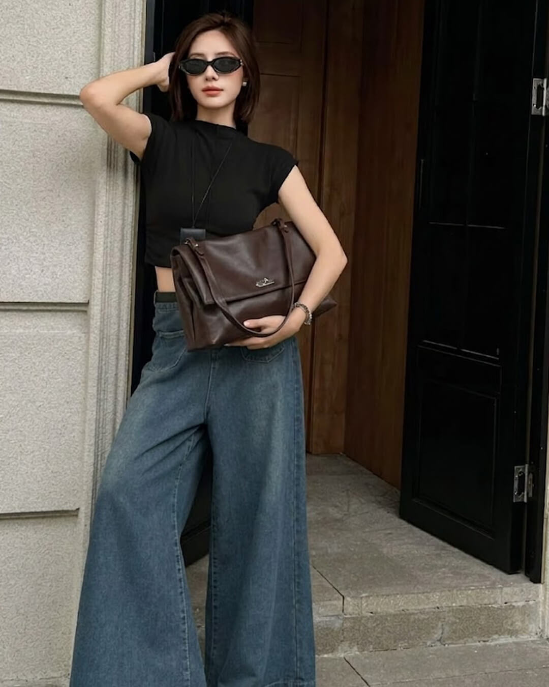 SOKYND Amelie Maxi Flap Leather Shoulder Bag BagSOKYND-400727-BRO-32-43895Brown32x9x22 cm