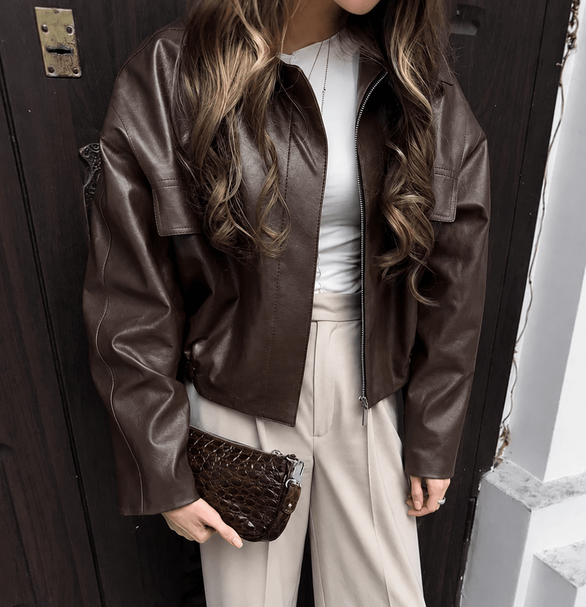 SOKYND Amy Vintage Faux Leather Jacket JacketSOKYND-699543-BRO-L-62455BrownL