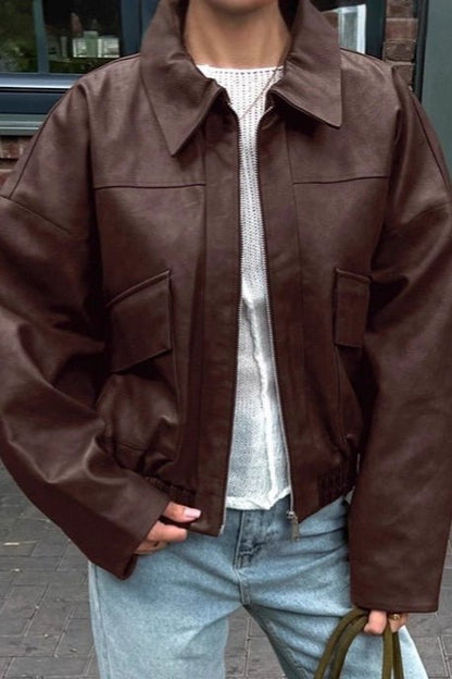 SOKYND Amy Vintage Faux Leather Jacket JacketSOKYND-699543-BRO-M-29687BrownM