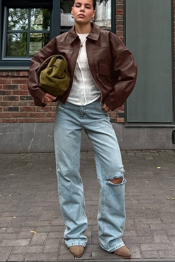 SOKYND Amy Vintage Faux Leather Jacket JacketSOKYND-699543-BRO-S-96919BrownS