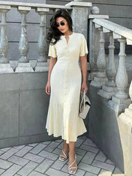Daniela Bell Sleeve Pleated Knit Midi Dress