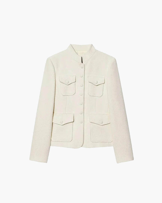 Angela Stand Collar Flap Pockets Blazer