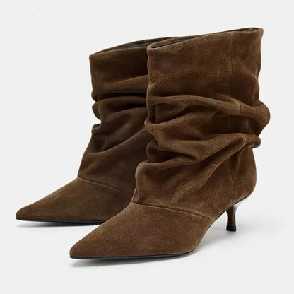 SOKYND Annie Faux Suede Ruched Ankle Boots BootsSOKYND-261847-BRO-35-50167Brown35