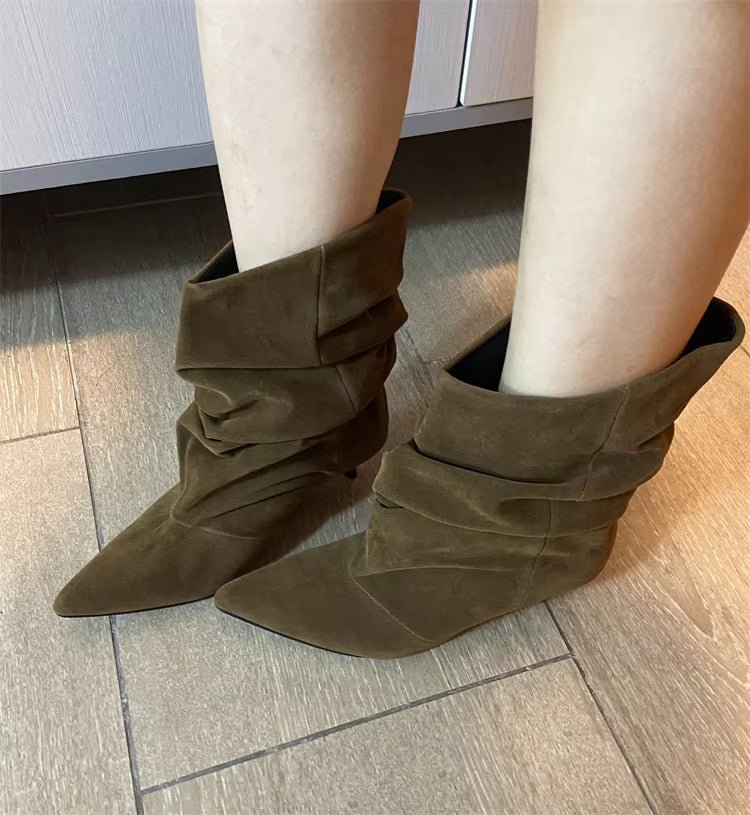 SOKYND Annie Faux Suede Ruched Ankle Boots BootsSOKYND-261847-BRO-40-14007Brown40