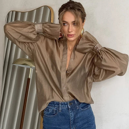 SOKYND Arabella Long Sleeve Sheer Blouse TopsSOKYND-260695-BRO-S-16695BrownS