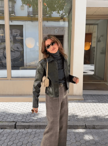 SOKYND Ava Crocodile Embossed Leather Jacket JacketSOKYND-470679-GRE-M-45079GreenM