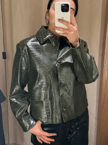 SOKYND Ava Crocodile Embossed Leather Jacket JacketSOKYND-470679-GRE-M-45079GreenM