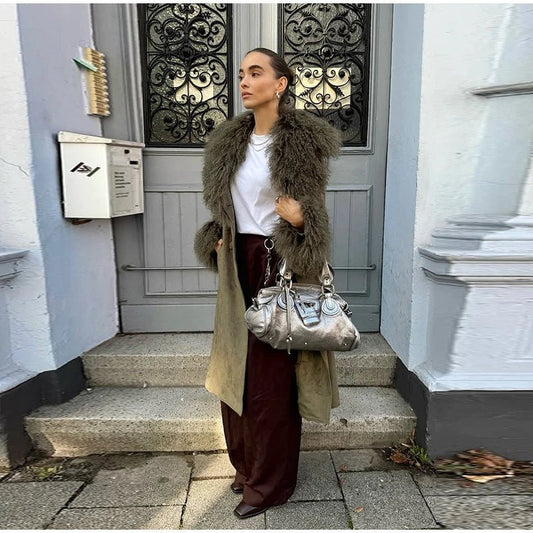 SOKYND Ava Patchwork Faux Fur Collar Coat CoatSOKYND-781207-S-OS-57911S