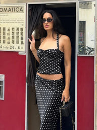 Camila Polka Dot Halter Crop Top Maxi Skirt Set