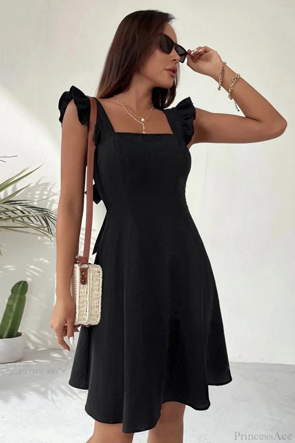 SOKYND Carmen Ruffle Tie-Back Mini Dress DressSOKYND-149015-BLA-XS-47095BlackXS