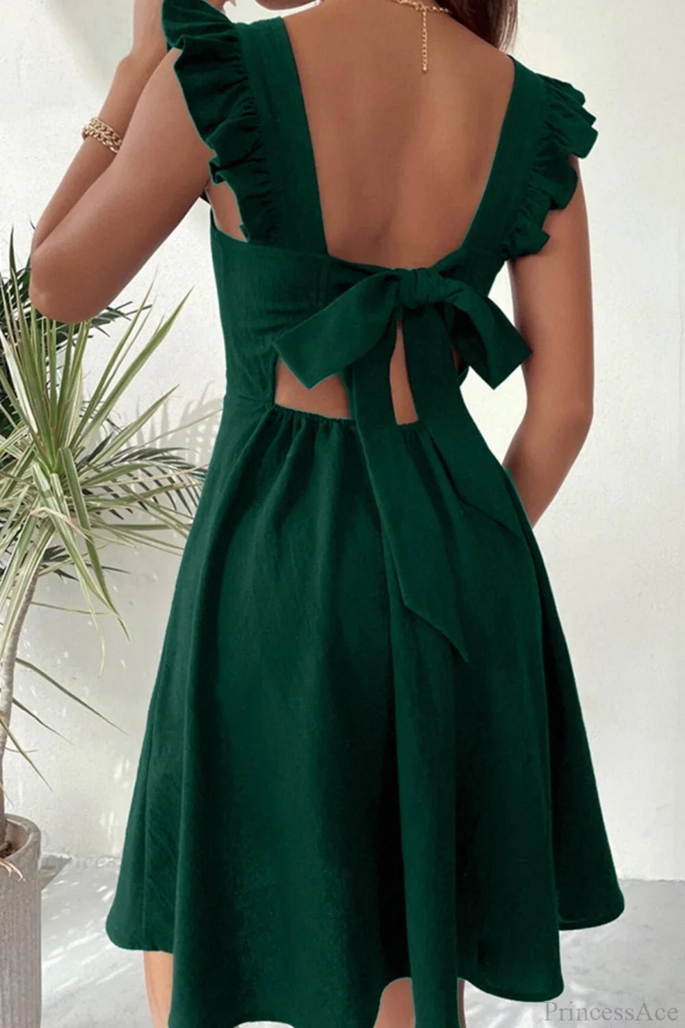 SOKYND Carmen Ruffle Tie-Back Mini Dress DressSOKYND-149015-DAR-XS-83255Dark GreenXS