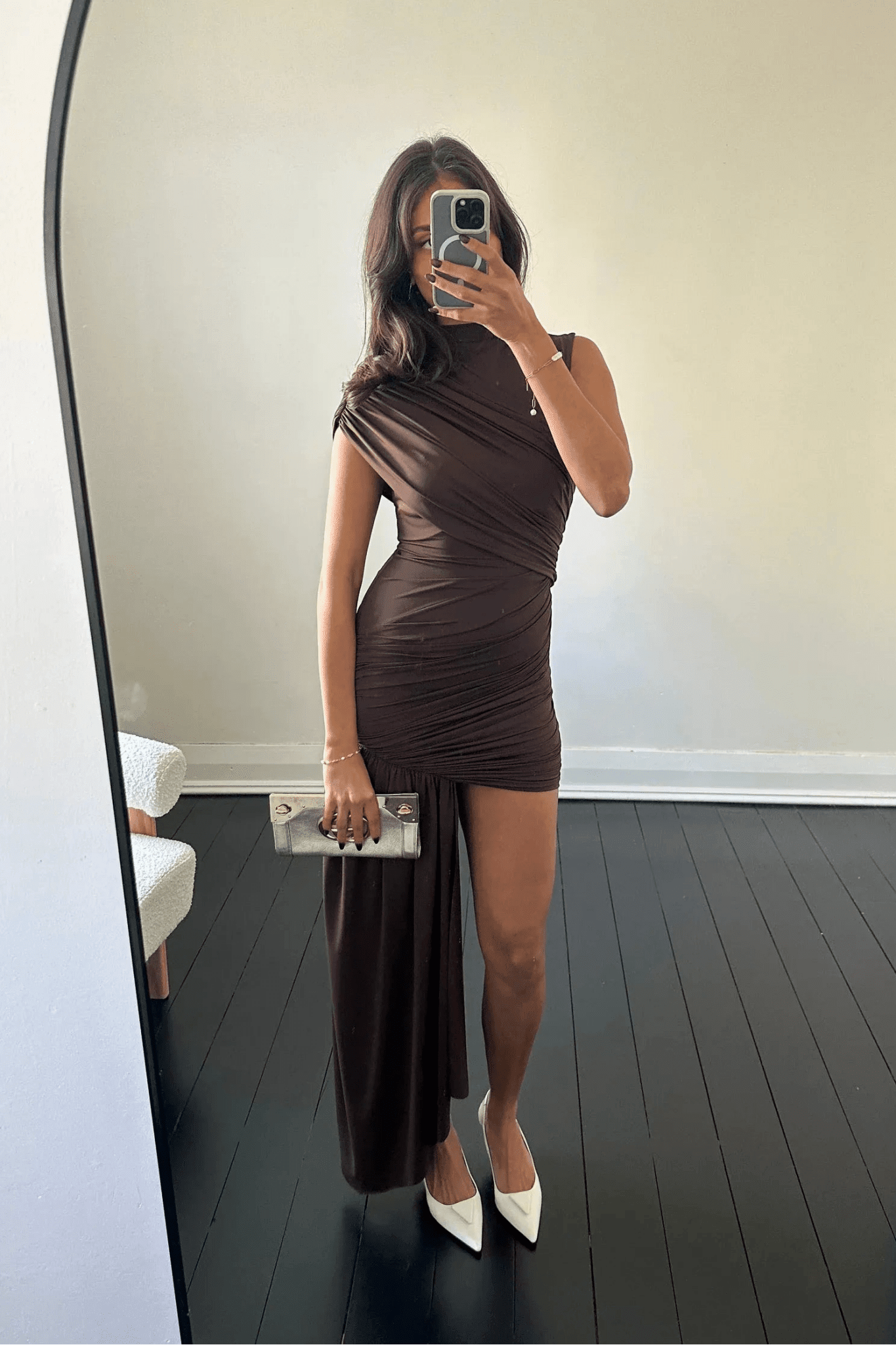 SOKYND Celeste High Neck Ruched Mini Dress DressCoffeeL