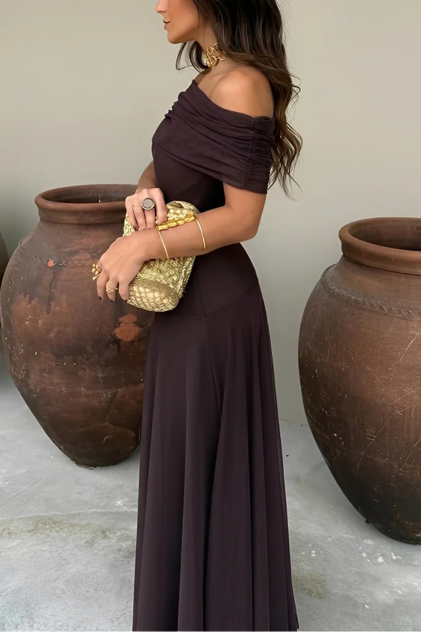 SOKYND Celeste Off-Shoulder Ruched Maxi Dress DressBrownS