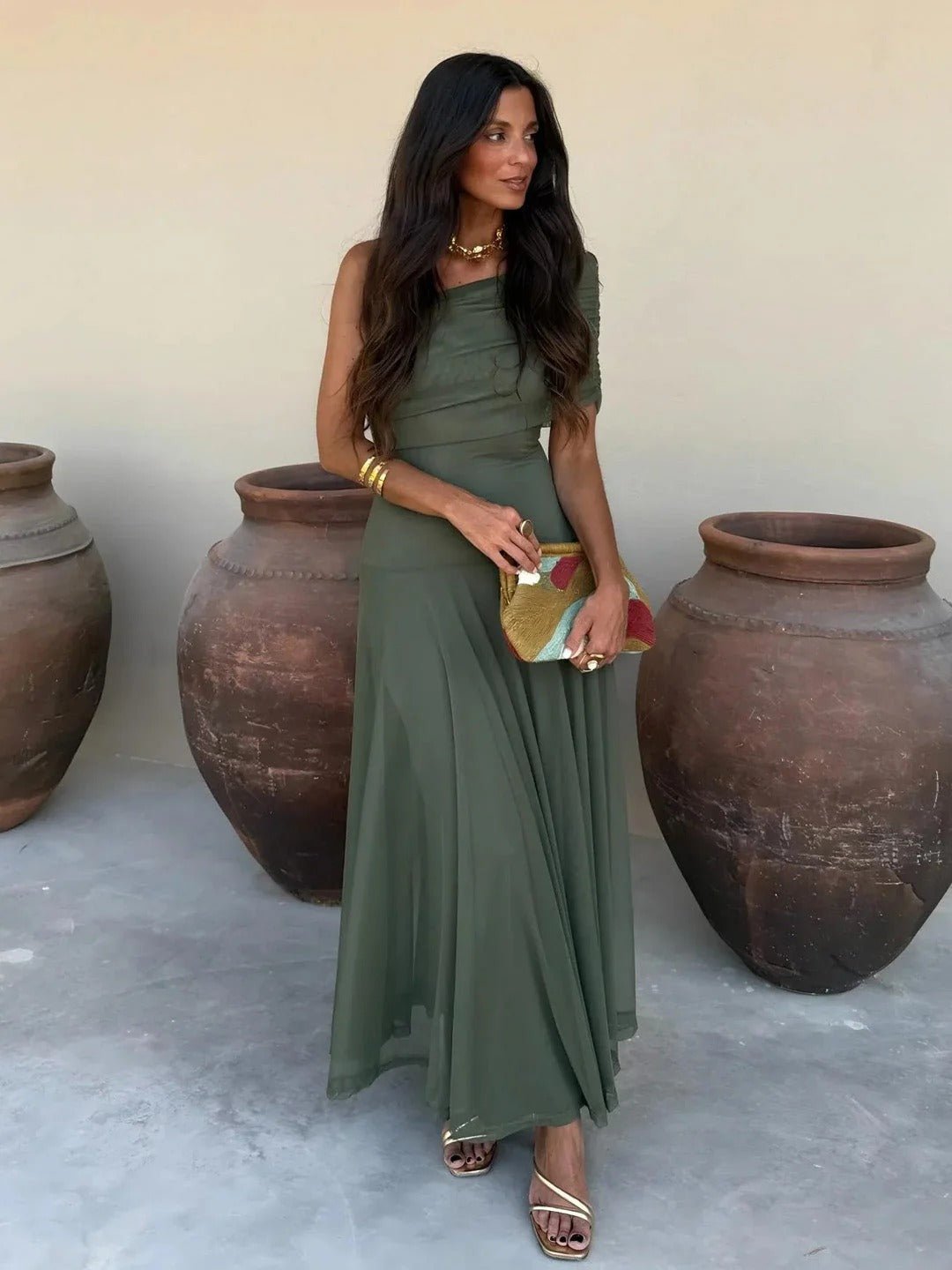 SOKYND Celeste Off-Shoulder Ruched Maxi Dress DressSageS