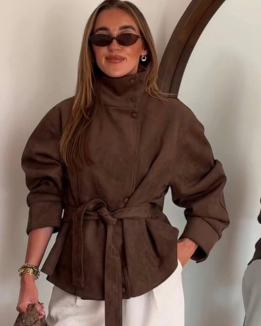 SOKYND Clara Funnel Faux Suede Trench Coat CoatSOKYND-526359-BRO-S-30807BrownS