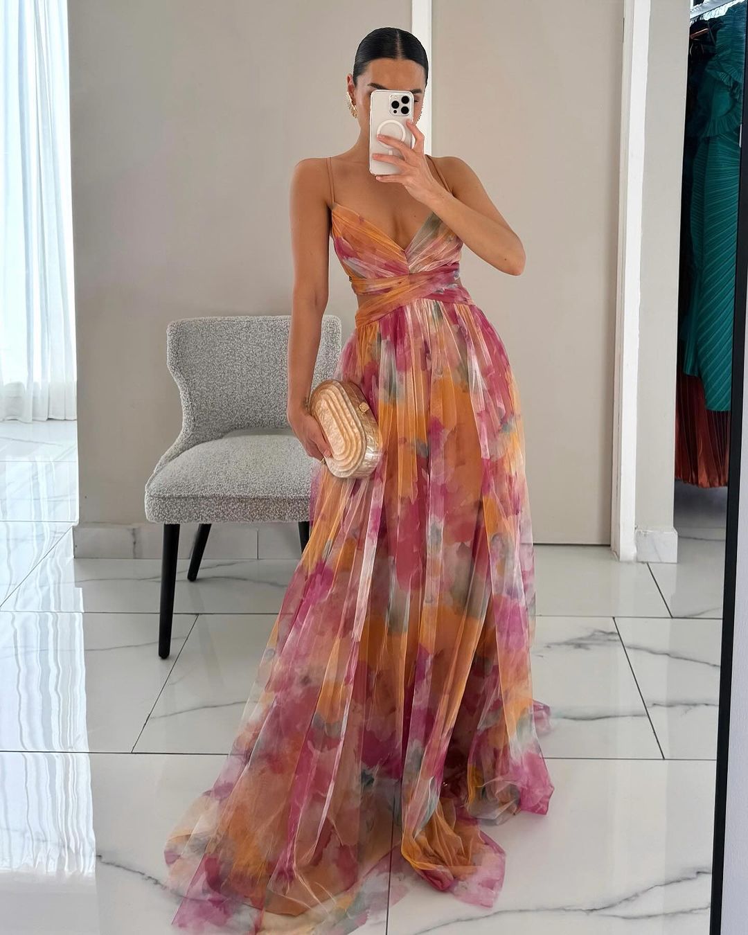 SOKYND Cloe Floral Tulle Maxi Dress DressSOKYND-727703-ORA-S-36375OrangeS