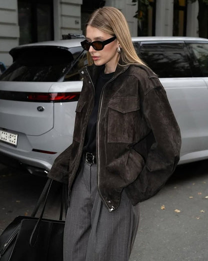 SOKYND Delphine High - Neck Suede Jacket Coats & JacketsCharcoalS