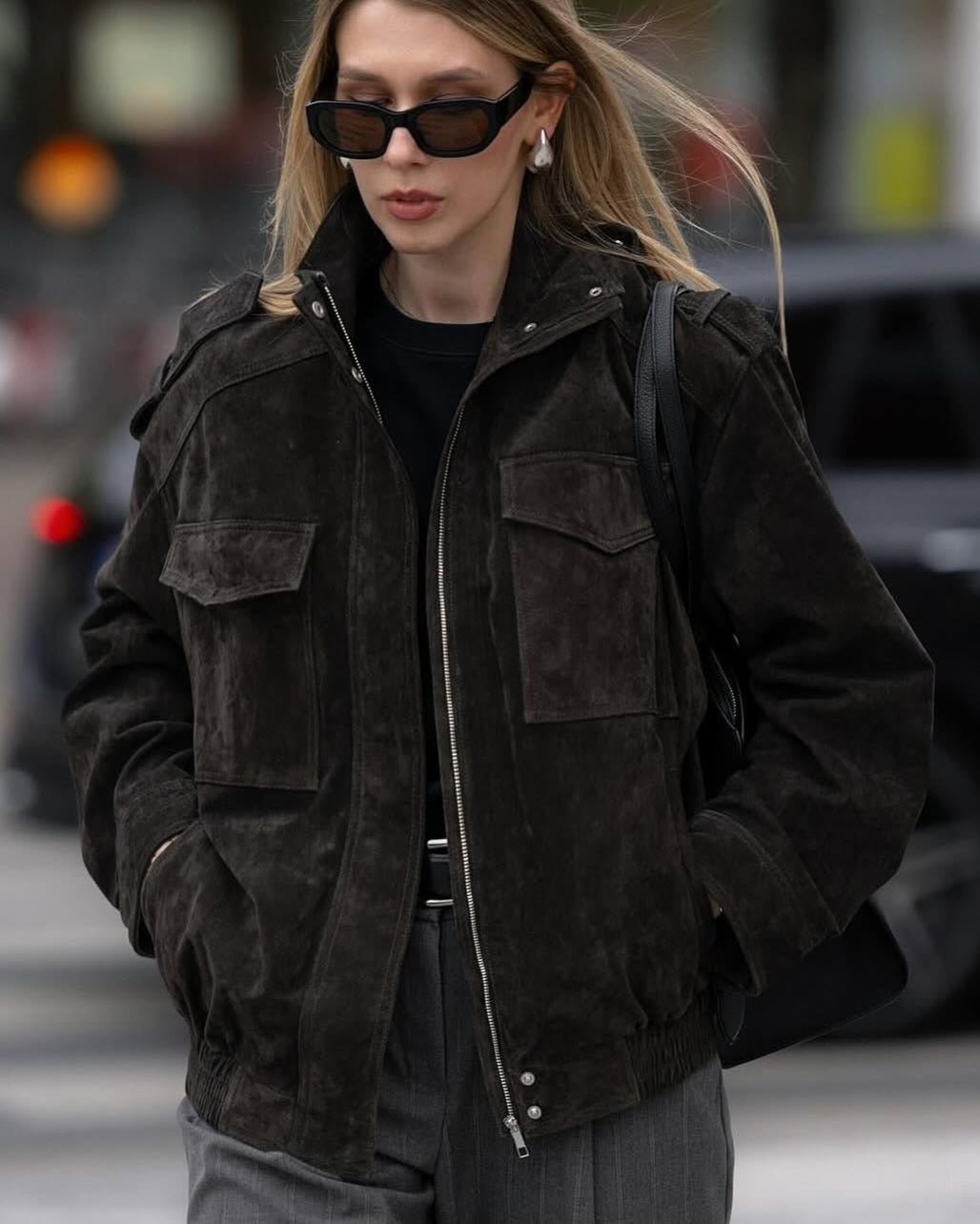 SOKYND Delphine High - Neck Suede Jacket Coats & JacketsCharcoalXS