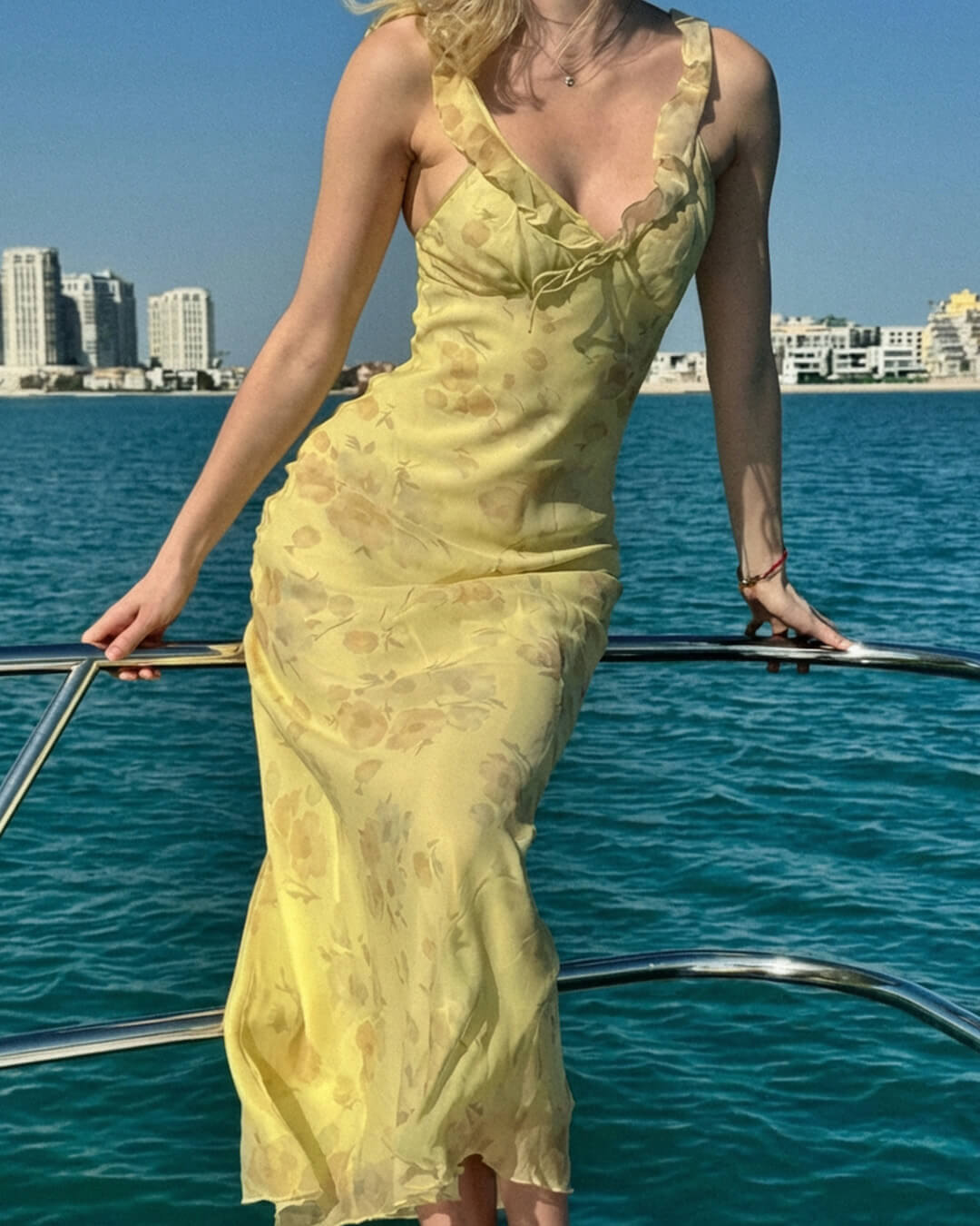 SOKYND Adelheid Floral Print Plunge Maxi Dress in Yellow