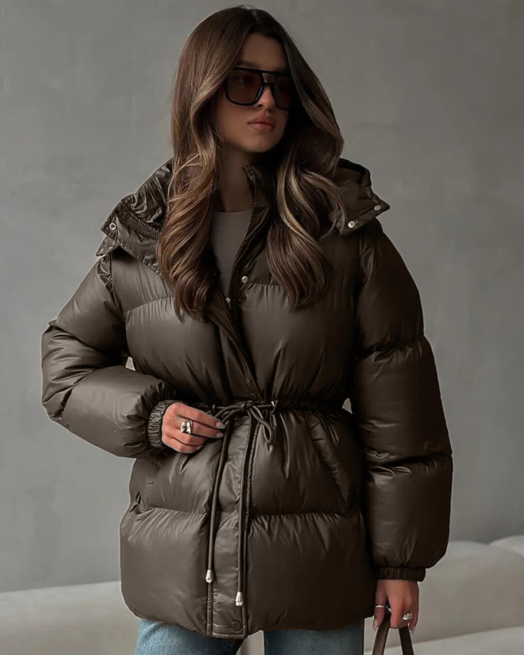 SOKYND Dorothy Drawstring Hooded Puffer Coat Coats & JacketsXF1767356248751546890BrownS