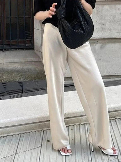 SOKYND Elena Wide Leg Satin Trousers PantsIvoryS