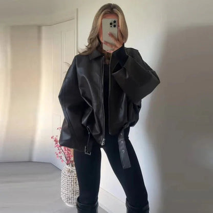 SOKYND Eliana Leather Moto Jacket Coats & JacketsSOKYND-730391-BRO-L-17367BrownL