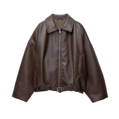 SOKYND Eliana Leather Moto Jacket Coats & JacketsSOKYND-730391-BRO-L-17367BrownL