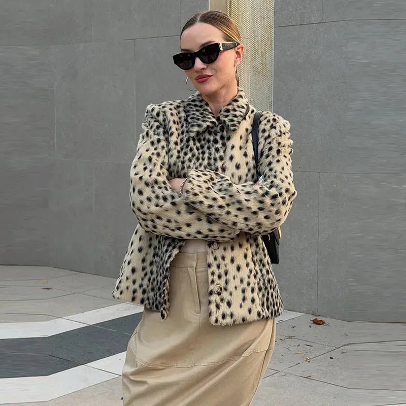SOKYND Ellen Leopard Printed Faux Fur Jacket CoatLeopardXS
