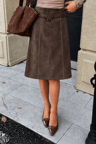 Ellie Belted Faux Suede Midi Skirt