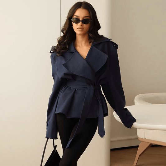 SOKYND Elona Belted Short Trench Coat Coats & JacketsCC1774219786669734496Navy BlueS