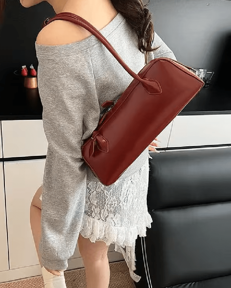SOKYND Emily Vintage Leather Baguette Bag BagSOKYND-838871-RED-OS-02487Red