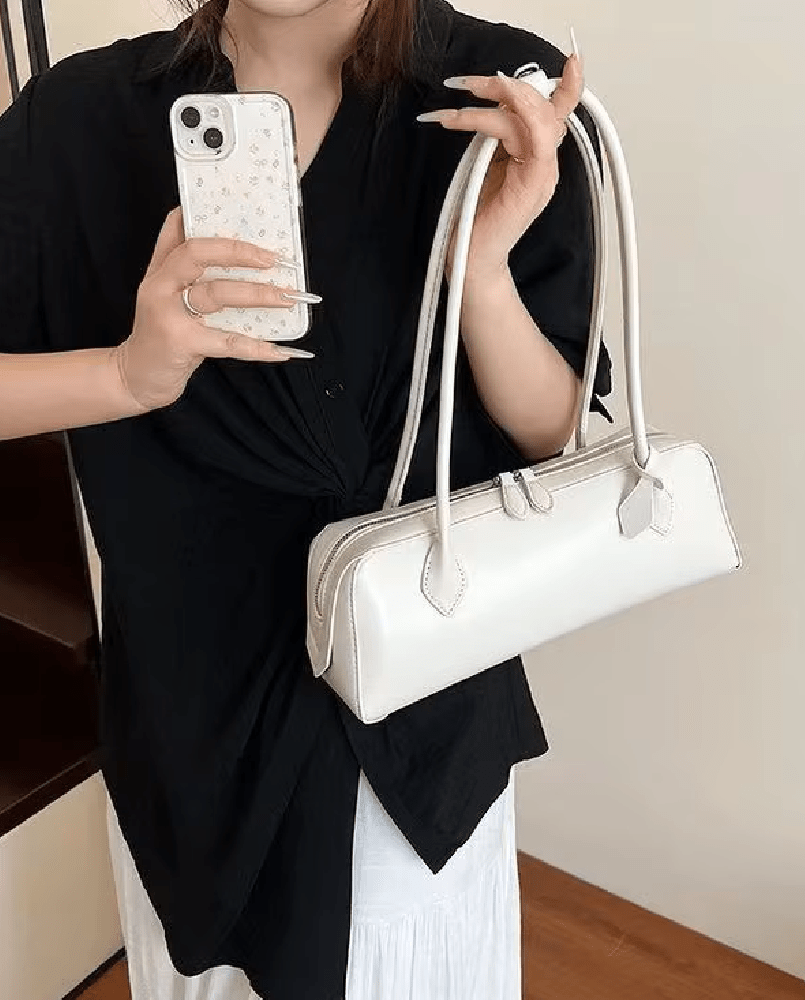 SOKYND Emily Vintage Leather Baguette Bag BagSOKYND-838871-WHI-OS-69719White