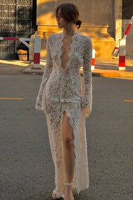 Emma Lace V-Neck Split Maxi Dress