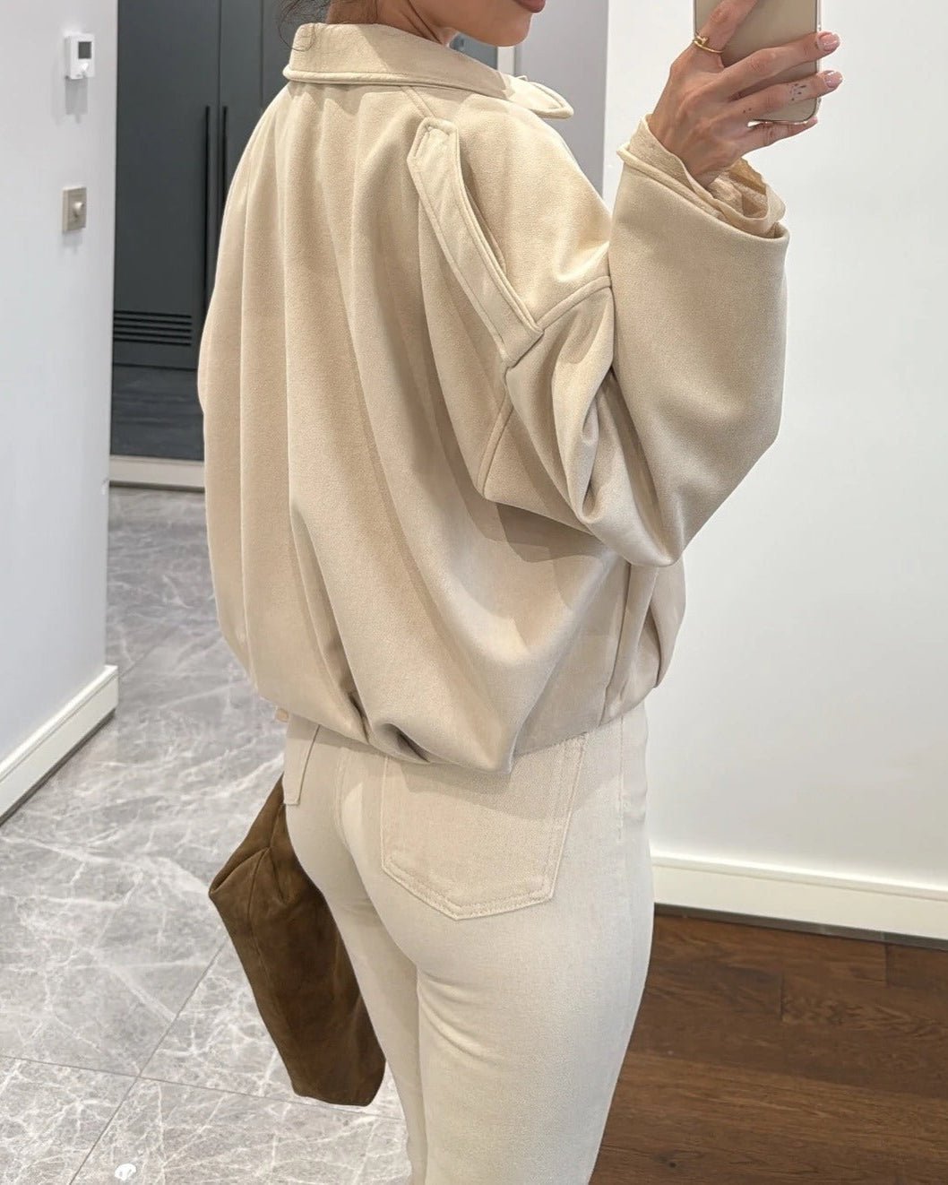 SOKYND Erica Faux Suede Bomber Jacket JacketSOKYND-248727-CRE-S-46775CreamS