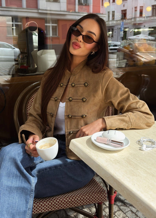 Evelyn Faux Suede Napoleon Slim Jacket