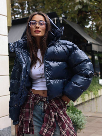 SOKYND Fiona Hooded Glossy Puffer Jacket JacketSOKYND-344727-NAV-M-91703Navy BlueM
